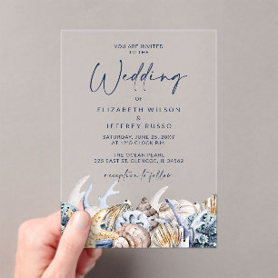 Rustic Seashells Ocean Sea Summer Beach Wedding Acrylic Invitations