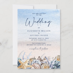 Rustic Seashells Ocean Sea Summer Beach Wedding Invitation