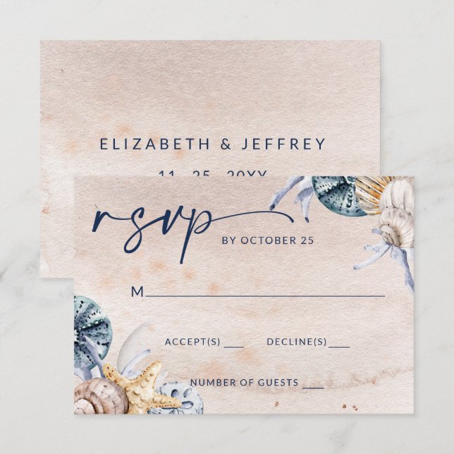 Rustic Seashells Ocean Sea Summer Beach Wedding RSVP Card (Front/Back)