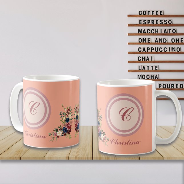 Rustic Season Florals Custom Monogram Coffee Mug (Creator Uploaded)