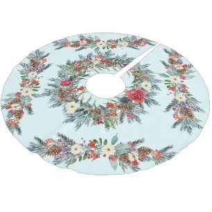 Rustic seasonal watercolor floral Christmas mint Brushed Polyester Tree Skirt
