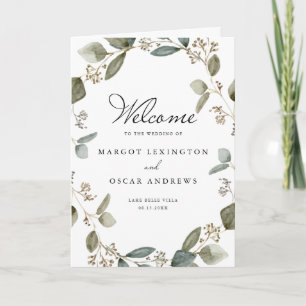 Rustic Seeded Eucalyptus Wreath Wedding Booklet Programme