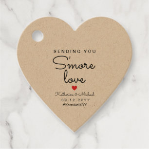Rustic sending you s'more love heart shaped favour tags