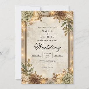 Rustic Sepia Floral Frame Wedding Invitation