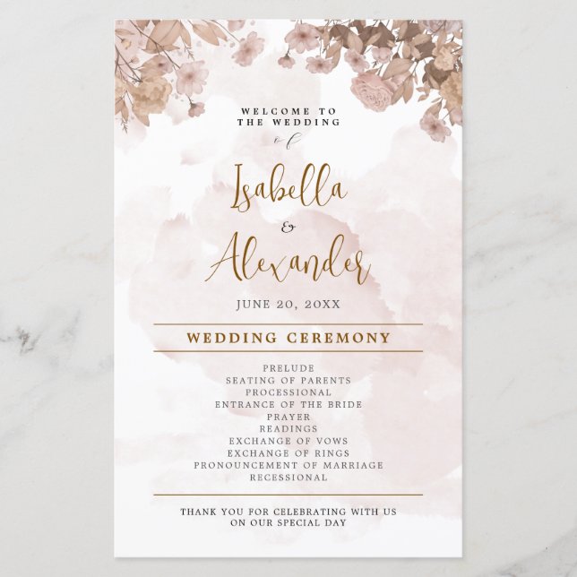 Rustic Sepia Floral - Vintage  Wedding Program (Front)