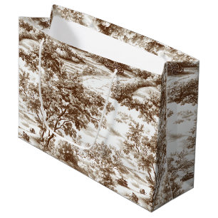Rustic Sepia Homestead Pumpkin Toile Pattern Large Gift Bag