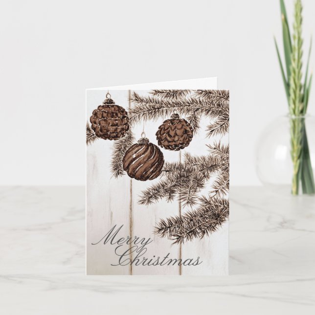 Rustic Sepia Minimalist Merry Christmas Holiday Card (Front)