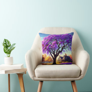 **"Rustic Serenity: The Purple Jacaranda's Embrace Cushion