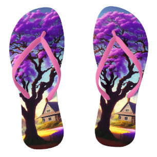**"Rustic Serenity: The Purple Jacaranda's Embrace Flip Flops
