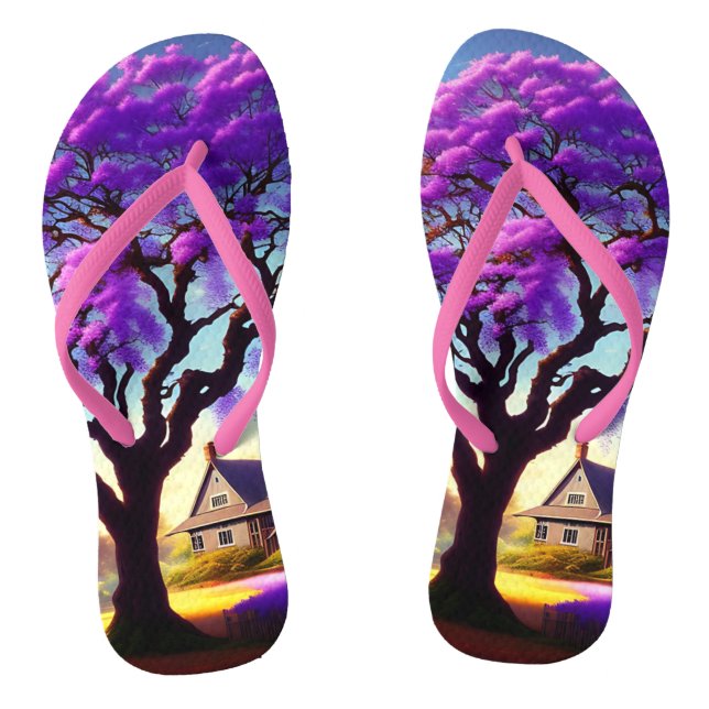 **"Rustic Serenity: The Purple Jacaranda's Embrace Flip Flops (Footbed)