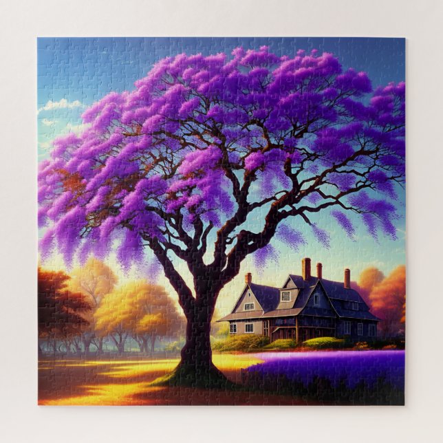 **"Rustic Serenity: The Purple Jacaranda's Embrace Jigsaw Puzzle (Vertical)
