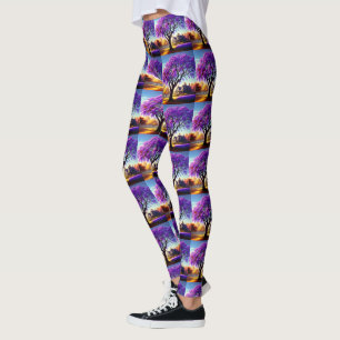 **"Rustic Serenity: The Purple Jacaranda's Embrace Leggings