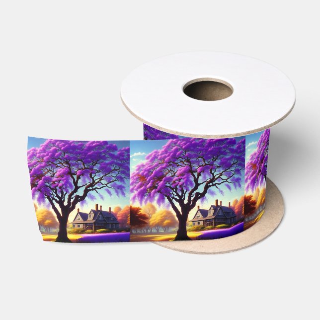 **"Rustic Serenity: The Purple Jacaranda's Embrace Satin Ribbon (Spool)