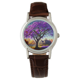 **"Rustic Serenity: The Purple Jacaranda's Embrace Watch