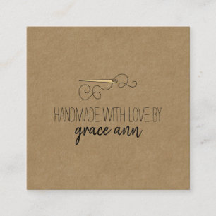 Rustic Sewing   Needle Kraft Square Business Card