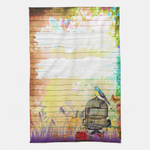 Rustic Shabby Chic Colourful Vintage Floral Tea Towel