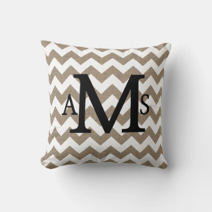 Rustic Shabby Chic Faux Burlap White Chevrons Cushion