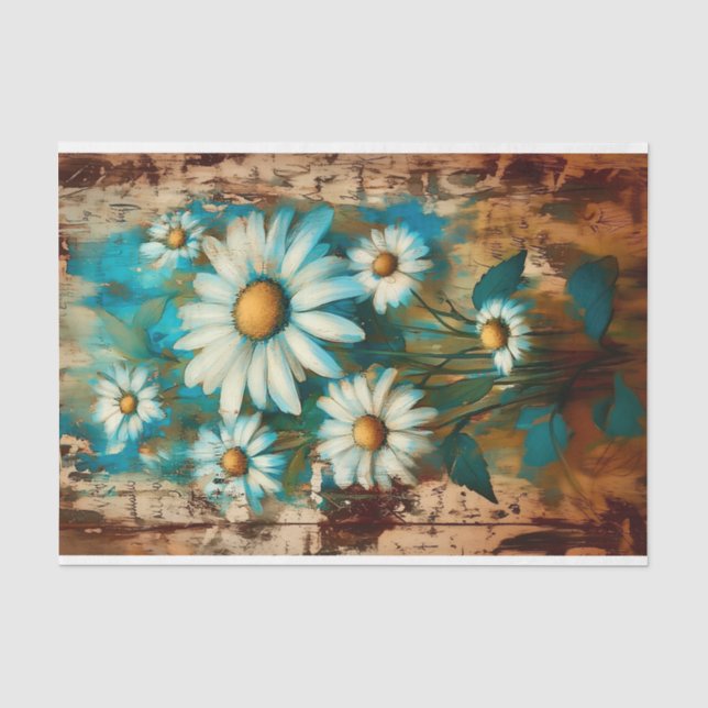 Rustic Shabby Chic White Daisies DB4R Decoupage Tissue Paper (Front)