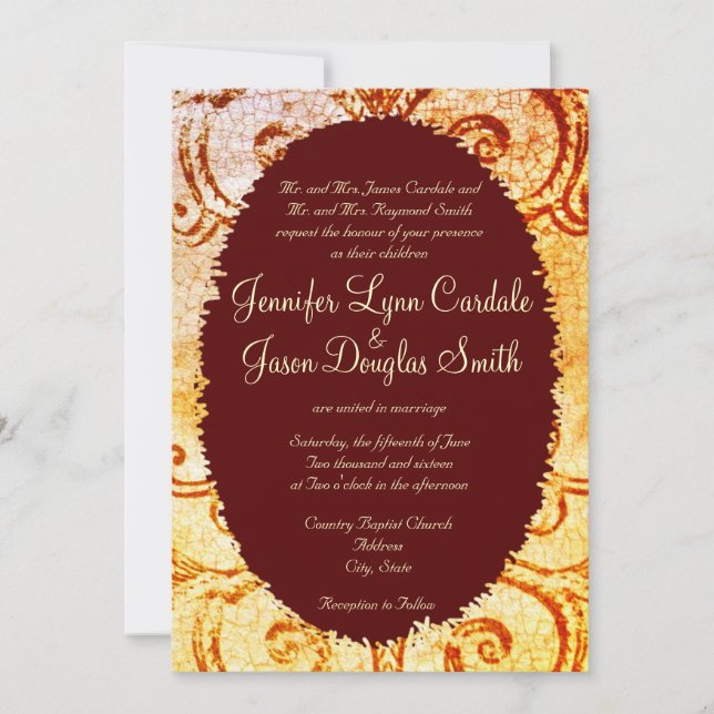 Rustic Shabby Country Maroon Wedding Invitations (Front)