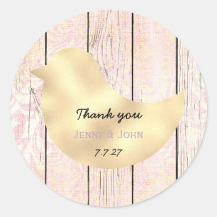 Rustic Shabby Pink Gold Rose Wedding Thank you Classic Round Sticker