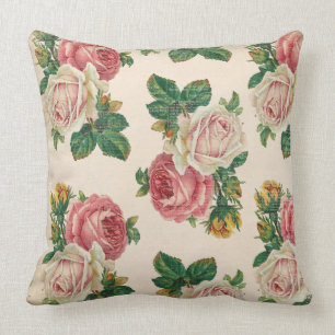 Rustic Shabby Rose Floral Pattern Pink Roses Cushion