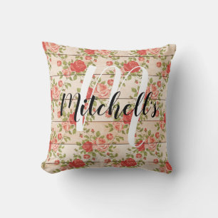Rustic Shabby Rose Monogram Cushion