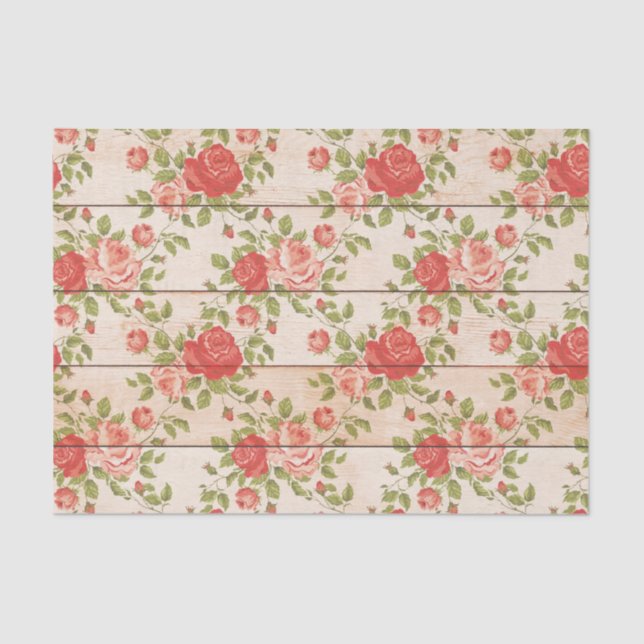 Rustic Shabby Rose Wooden Slats Tissue Paper (Front)