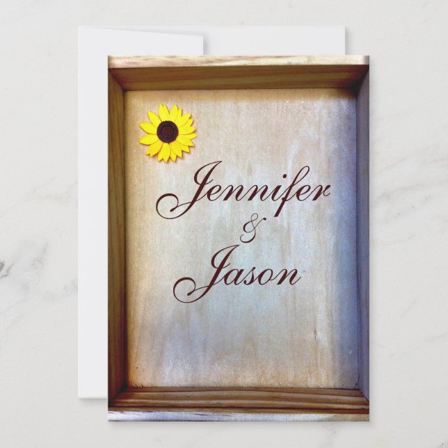 Rustic Shadow Box Sunflower Wedding Invitation (Front)