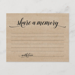 Rustic Share A Memory Sympathy, Memorial Note Card