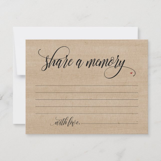 Rustic Share A Memory Sympathy, Memorial Note Card (Front)