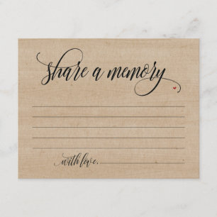 Rustic Share A Memory Sympathy, Memorial Note Card
