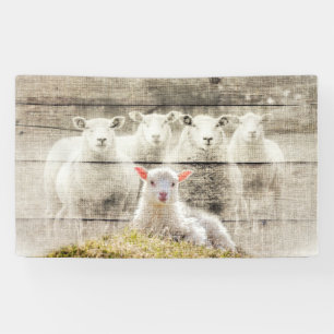 Rustic Sheep Baby Lamb Burlap Banner