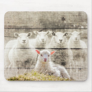 Rustic Sheep Baby Lamb Burlap Mouse Mat