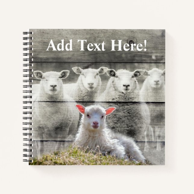 Rustic Sheep Baby Lamb Burlap Notebook (Front)