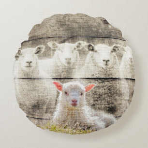 Rustic Sheep Baby Lamb Burlap Round Cushion