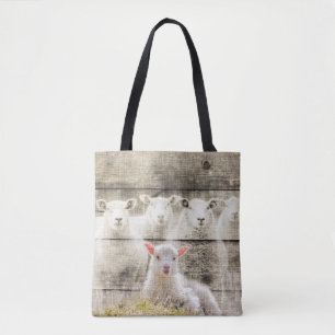 Rustic Sheep Baby Lamb Burlap Tote Bag