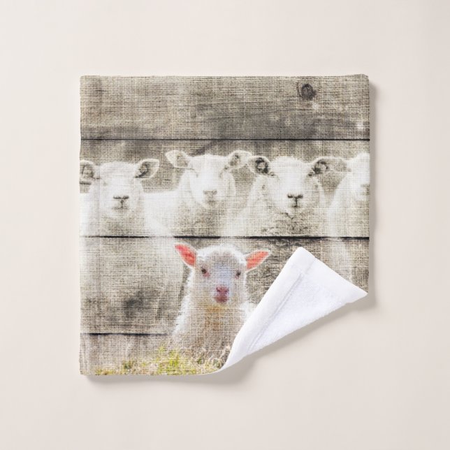 Rustic Sheep Baby Lamb Burlap Wash Cloth (Wash Cloth)