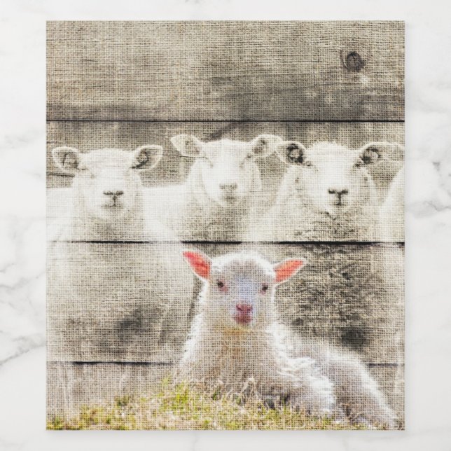 Rustic Sheep Baby Lamb Burlap Wine Label (Single Label)