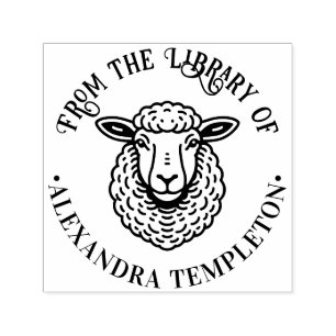 Rustic Sheep Head Library Book Name #1P Self-inking Stamp