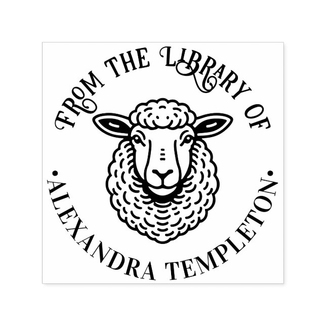 Rustic Sheep Head Library Book Name #1P Self-inking Stamp (Design)