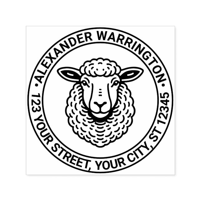 Rustic Sheep Head Name Return Address Self-inking Stamp (Design)
