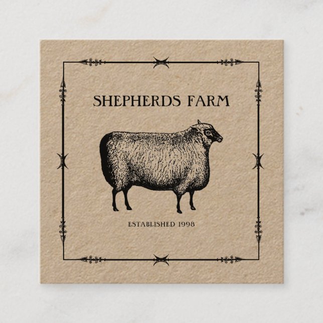 Rustic Sheep Iron Arrows Kraft Custom Farm Logo Square Business Card (Front)