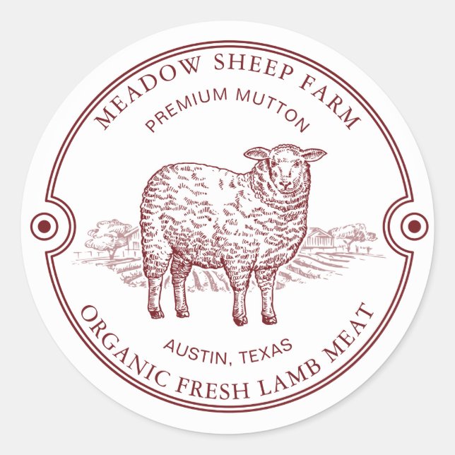 Rustic Sheep Lamb Logo Farm Field Classic Round St Classic Round Sticker (Front)