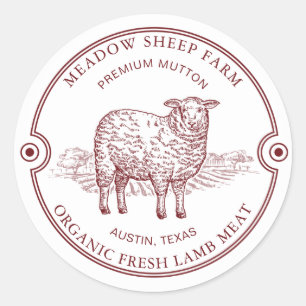 Rustic Sheep Lamb Logo Farm Field Classic Round St Sticker