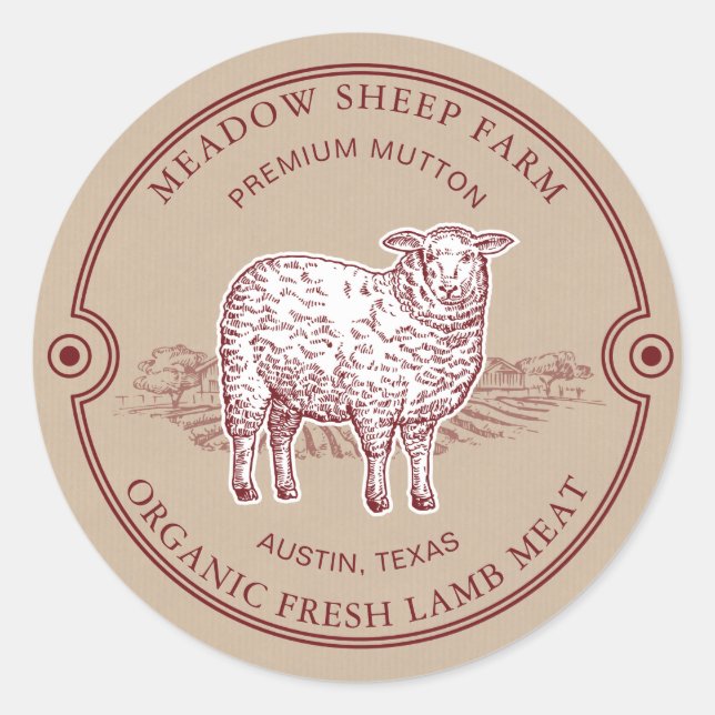 Rustic Sheep Lamb Logo Farm Field Classic Round Sticker (Front)