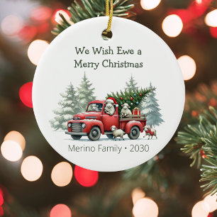 Rustic Sheep Red Truck Themed Ceramic Tree Decoration