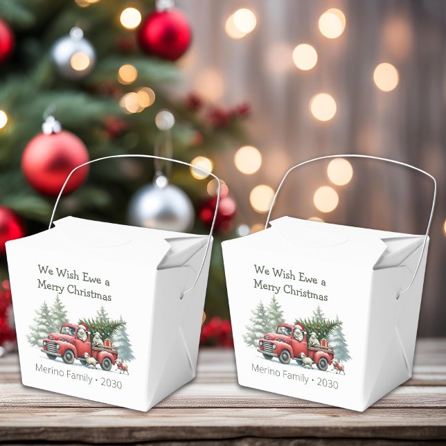 Rustic Sheep Vintage Red Truck Favour Box (we wish ewe a merry christmas vintage red truck party favor box)