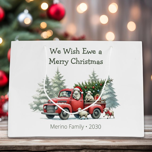 Rustic Sheep Vintage Red Truck Large Gift Bag (vintage red truck sheep, we wish ewe a merry christmas large gift bag
)