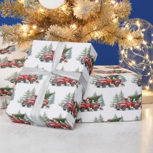 Rustic Sheep Vintage Red Truck Wrapping Paper