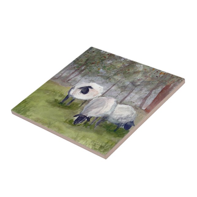 Rustic Sheep Watercolor Tile (Side)